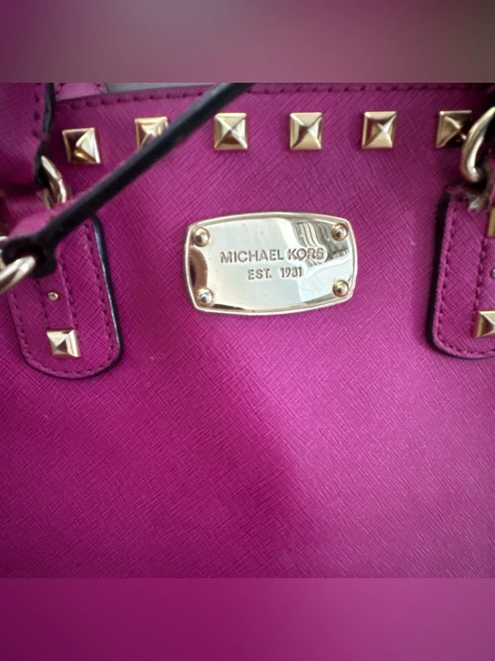 Michael Kors Selma Studded Hot Pink Leather Medium Satchel Crossbody Bag